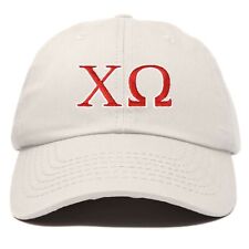 Chi Omega Sorority Hat Womens Greek Letters Embroidered Baseball Cap Beige picture