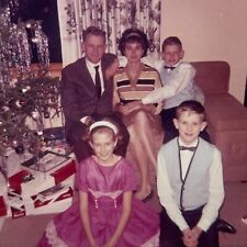 2G Photograph Family Christmas Tree Photo Mom Dad Boys Girl 1950-60's picture