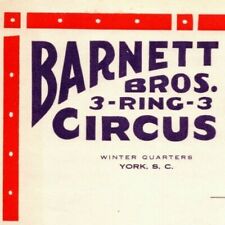 Very Scarce c1930's Barnett Bros. 3 Ring Circus  Letterhead - York, SC picture