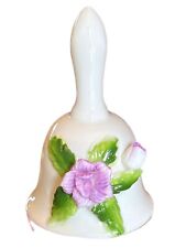 Vintage Dinner Wedding Bell Ceramic With Purple Rose And Rosebud Small 3.25 Inch picture