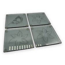 Vintage Smoky Glass Decorative Coaster Set of 4 Butterfly & Flowers 1970s 1980s picture