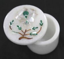 2.5 Inches Round White Marble Jewelry Box Mother of Pearl Inlay Work Earring Box picture