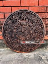 Antique Wooden Engraved Viking Shield Decorated With An Intricate Celtic Design picture