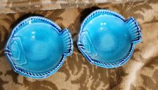 2 Cute Flounder Fish Ramekins Sauce Dishes  3 1/2 Wide 1 1/4 Deep Turquoise Blue picture