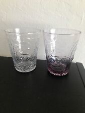 2 Elegant Embossed Fleur de Lis Beverage Glasses 1 Clear 1 Purple 12 Oz picture