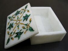 3 x 2 Inches White Marble Jewelry Box Semi Precious Stone Inlay Work Chain Box picture