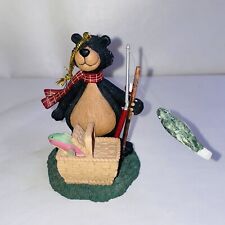 Black Bear holding Fishing Pole Fish Christmas Ornament 5” Animal Outdoor picture