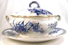 Flow Blue Orchid Tureen & Underplate John Maddock & Sons Large Antique 1900 picture