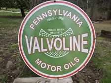 LARGE VINTAGE VALVOLINE MOTOR OILS PURE PENN PORCELAIN GAS PUMP SIGN 30