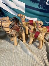 VINTAGE LEATHER Wrapped CAMELS  Lot Of 5 stitched  stuffed RARE Christmas picture