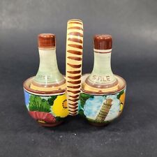 Italian Pottery Salt Pepper Shakers With Caddy San Marino Mount Titano Ceramic picture