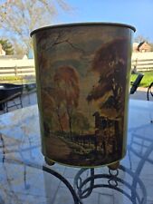 Plymouth Tole Trash Can Waste Basket Hand Painted Vintage  picture