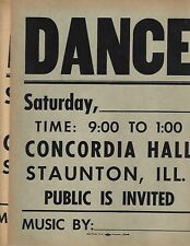 Vintage Concordia Hall Staunton IL Public Dance Posters Signs New Unused picture
