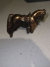  Vintage Solid Metal Copper Tone Laying Foal/Colt Standing Saddle Horse picture