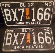 1997 Missouri License Plate Matched Pair / Set BC7 166 Black / White BL 12 picture