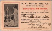 Vintage 1908 CHICAGO Advertising Postcard A.C. BARLER MFG CO. Oil Heaters picture