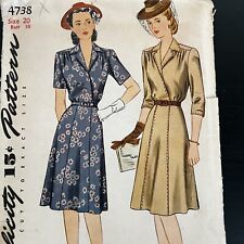 Vintage 1940s Simplicity 4738 Lapped Notched Collar Dress Sewing Pattern 20 USED picture