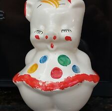 Vintage 1960-1970'S Ceramic Piggy Bank in Polka Dot Dress See Photo's For Size picture