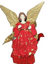 Christmas Tree Angel Topper Red & Gold Crepe Paper  Mache 18