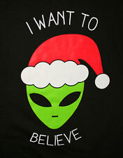 I Want to Believe Alien Santa Comical Holiday Black T-Shirt New Sz Med picture