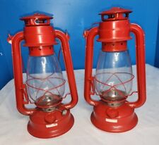 Vintage DIETZ Junior No 20 Red Kerosene Lantern Lamp w/ Glass Globe Set Of 2 picture