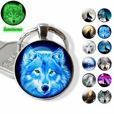 1pc Glow In The Dark Wolf Key Chain Metal Round Luminous Key Ring Holder Jewelry picture