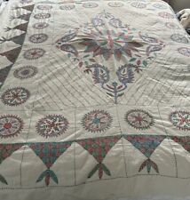 RARE AARONG Hand Embroidered 72” X 90” Bedcover Bangladesh Great Colors/design picture