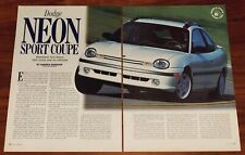 DODGE 1995 NEON SPORT COUPE MAGAZINE PRINT ARTICLE ROAD & TRACK ROAD TEST picture