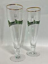 2pc Set Vintage Stemmed Pilsner Urquell Beer Glasses w/ Gold Rim picture