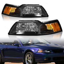 Headlights For 99-04 Ford Mustang V6 / GT / Cobra Headlamps Black Housing Amber picture