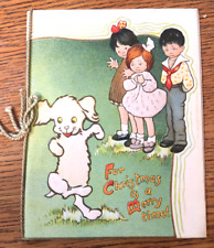 CHRISTMAS IS A MERRY TIME 3 Children Watch White Dog Dance Atwell Tuck Booklet picture