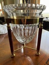 Design Guild Mid Century Vertical Cut Crystal Ice Bucket w Chrome Brass Stand picture