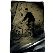 Antique 1890's Tintype Photograph Man on Bicycle 2 1/2