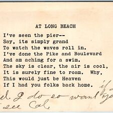 c1910s Long Beach, CA Poem Greeting Postcard Family Poetry Los Angeles Pier A73 picture