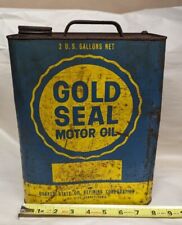 VINTAGE ADVERTISING GOLD SEAL MOTOR OIL  2 GALLON CAN TIN GARAGE SHOP picture
