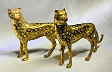 Two Wild Leopard Design Statue Brass Cheetah Sculpture Alarming Panther Statue  picture