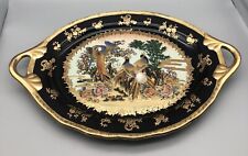 Black w/ 22k Gold trim Lacquer oriental Peacock Large platter Signed-Stamp 76 14 picture