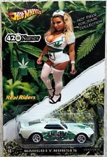 White '69 Ford Mustang Boss 302 Custom Hot Wheels Car w/Real Riders 420 Nurses * picture