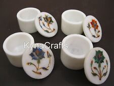 2.5 Inches Marble Jewelry Box Floral Design Inlay Work Pin Box Set 4 of Pieces picture