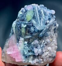 183 GM Tricolour Tourmaline Crystals With Lepidolite On Quartz From Afghanistan picture