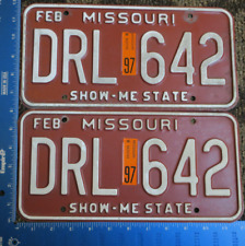 1997 97 MISSOURI MO LICENSE PLATE TAG PAIR SET # DRL 642 NATURAL STICKER picture