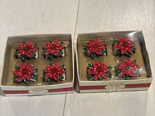 Target Home Poinsettia Napkin Rings 24K Boxed Ceramic Christmas Set of 8 picture