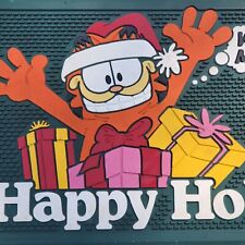 Vintage Garfield Cat Holiday Green Rubber Door Mat Happy Holidays Wheres My Gift picture