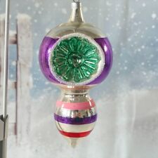 Vintage Mercury Glass Striped Indent FLOWER Teardrop Christmas Ornament picture