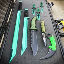8PC Green Tactical Ninja Outdoor Camping Fixed Blade Sword Kunai Knife Set NEW picture