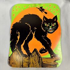 Vintage Bristle Scary Creepy Cat Die Cut Halloween Decoration Wall 11 in X 9 in picture