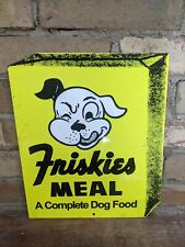 VINTAGE FRISKIESMEAL DOG FOOD PORCELAIN HEAVY METAL PET SIGN 12