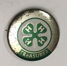 Vintage 4H Treasurer Pinback Button Gold,Green,White-Colored picture