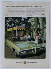 1969 Pontiac Bonneville 428 Vintage Original Print Ad 8.5 x 11