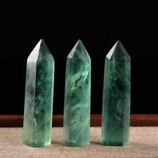 2PCS 60-70MM Natural Green Fluorite Quartz Crystal Stone Point Healing Gems Wand picture